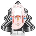 thumbnail image 1 of Whimsical Metal Hanging Christmas Tree Wind Spinner - Geometric Black & White Design with Cheerful Rabbit Perfect for Garden Decor, 1 of 7