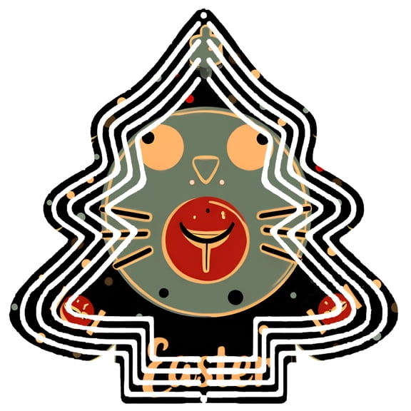 Whimsical Metal Hanging Christmas Tree Wind Spinner - Layered Design with Bird Face Perfect for Garden & Yard Decor