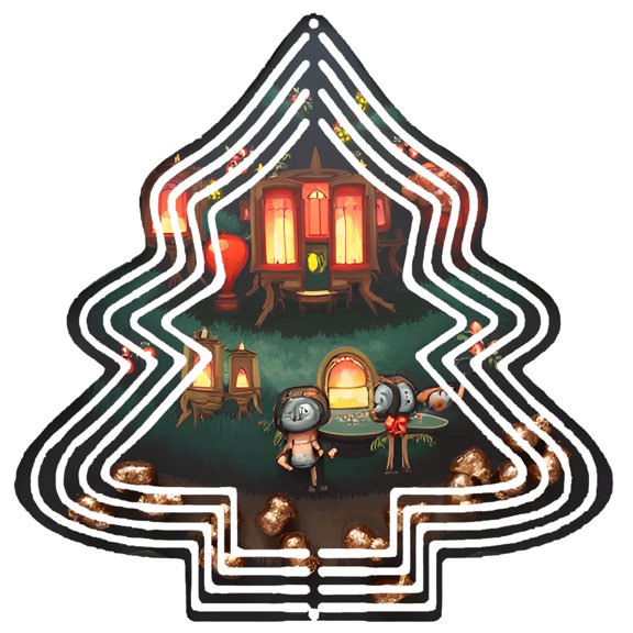 Whimsical Metal Hanging Christmas Tree Wind Spinner - Magical Garden Decor with Glowing Patterns for Enchanting Outdoor Spaces