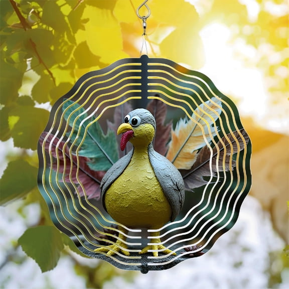 Whimsical Metal Hanging Wind Spinner with Circular Pattern Design - Colorful Bird Figurine & Autumn Leaves for Yard & Garden Decor