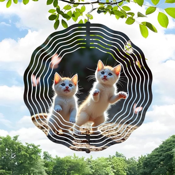 Whimsical Metal Hanging Wind Spinner with Concentric Circles & Floating Petals - Perfect for Yard & Garden Decor