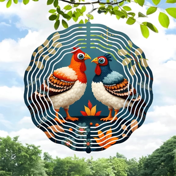 Whimsical Metal Hanging Wind Spinner with Vibrant Birds & Abstract Floral Design - Perfect for Yard & Garden Decor