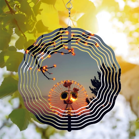 Whimsical Metal Hanging Wind Spinner with Wave - Like Pattern & Ferris Wheel Design - Enchanting Yard & Garden Decor