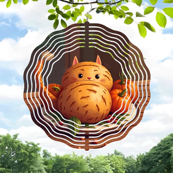 Whimsical Metal Hanging Wind Spinners & Chimes - Charming Autumn Design with Playful Patterns for Your Yard & Garden Decor