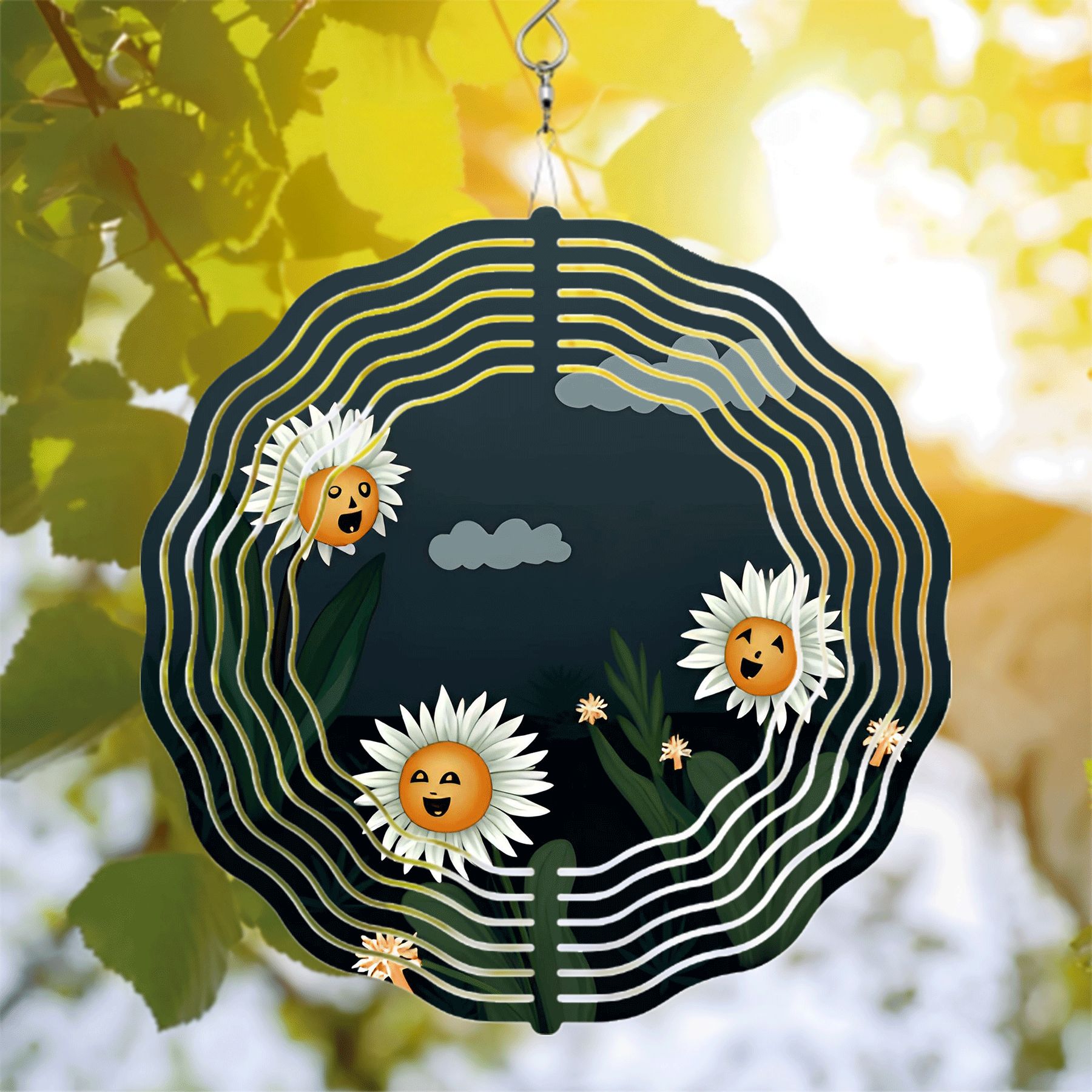 Whimsical Metal Hanging Wind Spinners & Chimes - Cheerful Flower Design ...