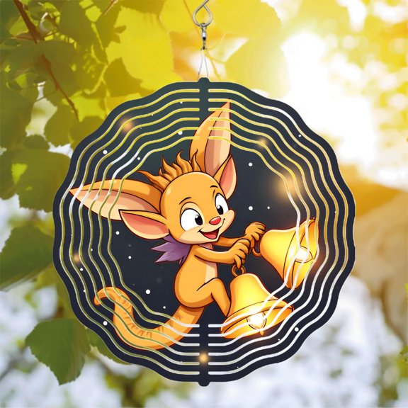 Whimsical Metal Hanging Wind Spinners & Chimes - Cheerful Fox Design with Sound Wave Patterns for Enchanting Yard & Garden Decor