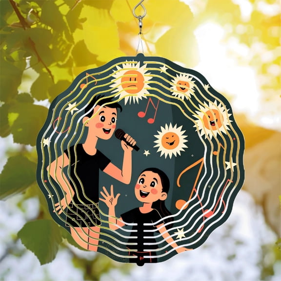 Whimsical Metal Hanging Wind Spinners & Chimes - Cheerful Sun Patterns & Musical Notes for Vibrant Yard & Garden Decor