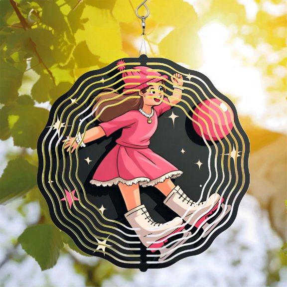 Whimsical Metal Hanging Wind Spinners & Chimes - Circular Star Pattern Design for Yard & Garden Decor Festive & Playful Atmosphere