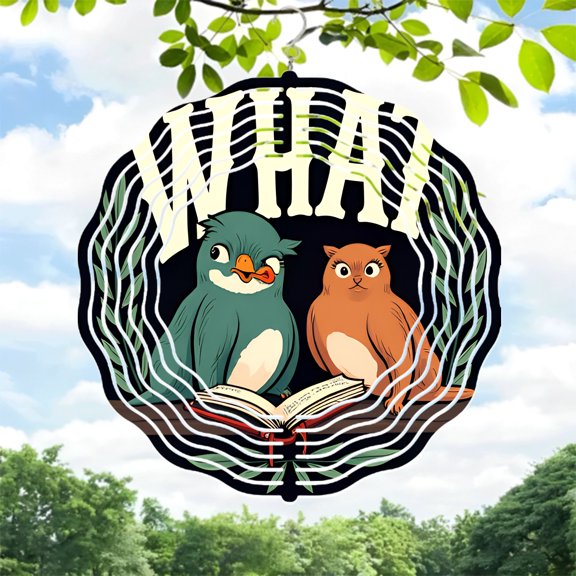 Whimsical Metal Hanging Wind Spinners & Chimes - Colorful Birds on Open Book Design for Garden & Yard Decor