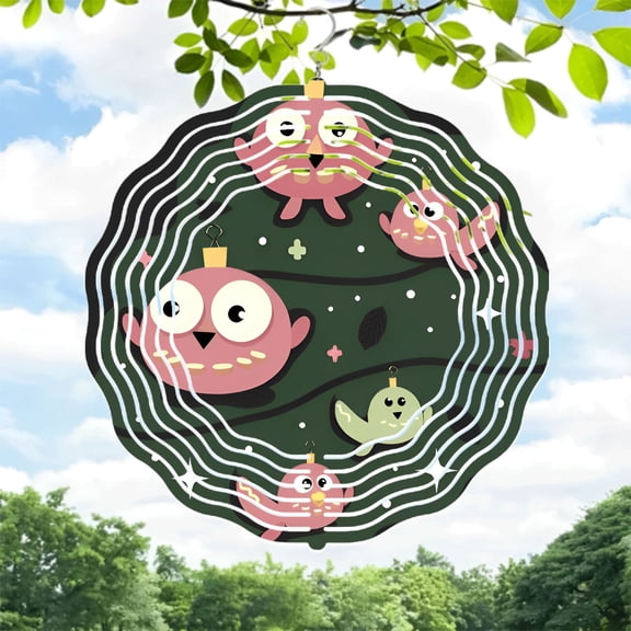 Whimsical Metal Hanging Wind Spinners & Chimes - Colorful Cartoon Birds with Crown Design Perfect for Yard & Garden Decor