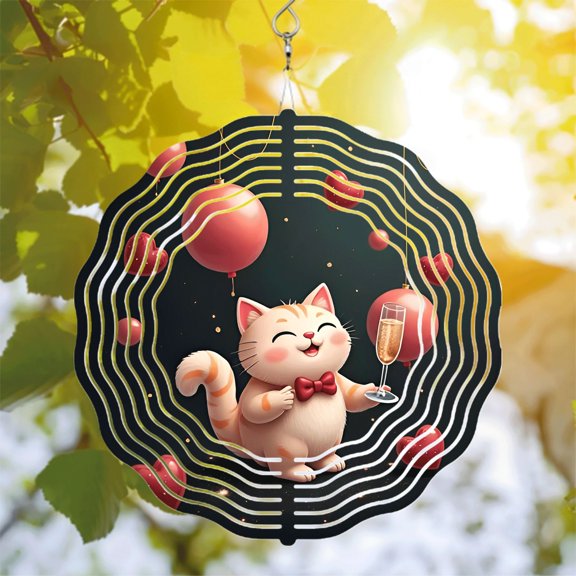 Whimsical Metal Hanging Wind Spinners & Chimes - Festive Circular Pattern Design for Yard & Garden Decor Cheerful Vibes