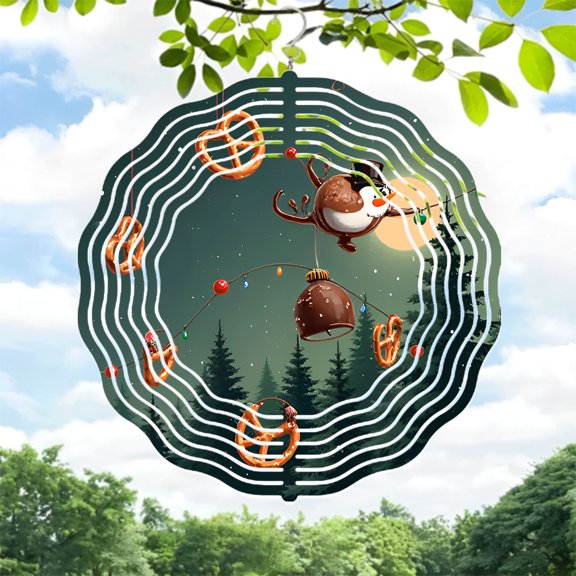 Whimsical Metal Hanging Wind Spinners & Chimes - Festive Circular Patterns for Yard & Garden Decor Starry Night & Pine Tree Design