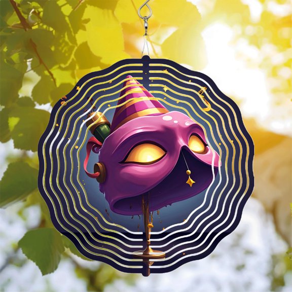 Whimsical Metal Hanging Wind Spinners & Chimes - Festive Design with Concentric Waves & Musical Notes for Yard & Garden Decor