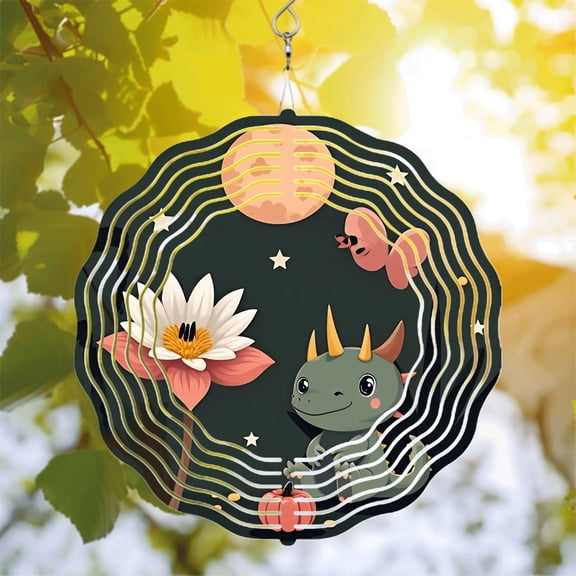Whimsical Metal Hanging Wind Spinners & Chimes - Magical Dragon Design with Stars & Moon for Enchanting Yard & Garden Decor