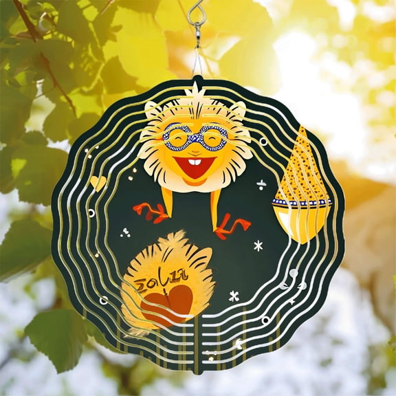 Whimsical Metal Hanging Wind Spinners & Chimes for Garden - Cheerful Lion Design with Sound Waves Hearts & Musical Notes