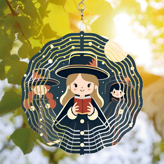 Whimsical Metal Hanging Wind Spinners & Chimes for Garden - Starry Night Design with Concentric Circles & Victorian Charm