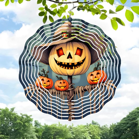 Whimsical Metal Hanging Wind Spinners & Chimes for Yard - Festive Pumpkin Design with Cheerful Expressions Perfect for Halloween Decor