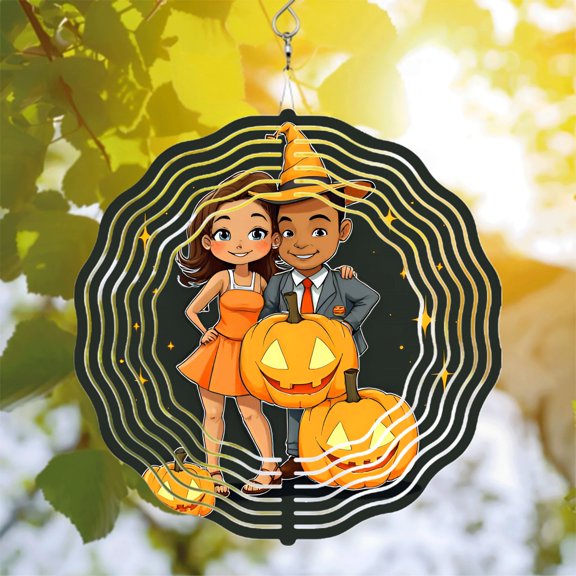 Whimsical Metal Hanging Wind Spinners & Chimes for Yard & Garden - Festive Patterns with Concentric Circles & Stars