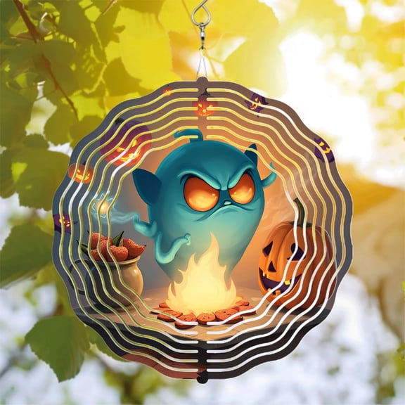 Whimsical Metal Hanging Wind Spinners & Chimes for Yard & Garden - Spiral Pattern Design with Stars & Moon Perfect for Festive Decor