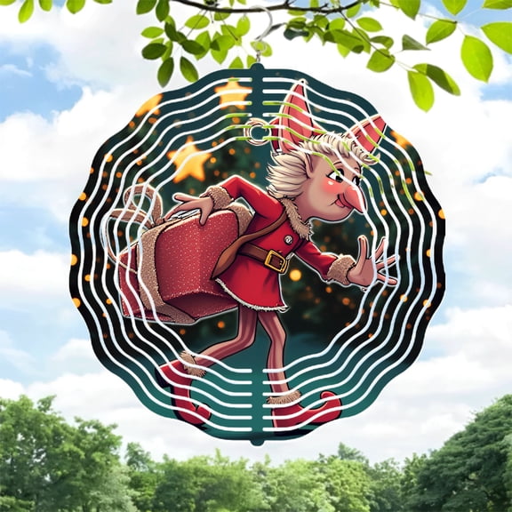 Whimsical Metal Hanging Wind Spinners - Spiraling Design with Festive Patterns for Yard & Garden Decor Perfect for Holiday Cheer