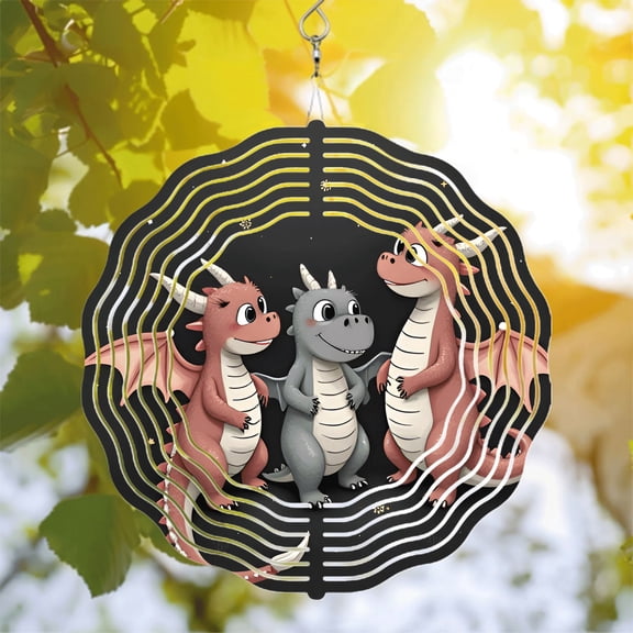 Whimsical Metal Hanging Wind Spinners - Triangular Dragon Design with Radiating Waves for Enchanting Yard & Garden Decor