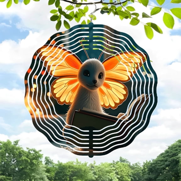 Whimsical Metal Hanging Wind Spinners with Butterfly Wing Design - Enchanting Sound Wave Patterns for Yard & Garden Decor