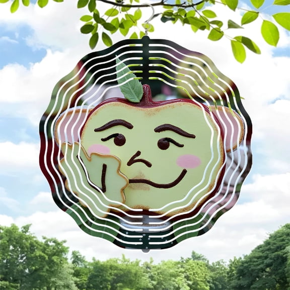 Whimsical Metal Hanging Wind Spinners with Concentric White Line Patterns - Playful Garden Decor for Yard and Outdoor Spaces