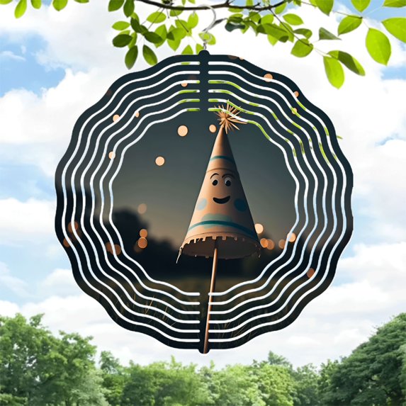 Whimsical Metal Hanging Wind Spinners with Dynamic Wave Patterns - Festive Yard and Garden Decor Perfect for Outdoor Spaces
