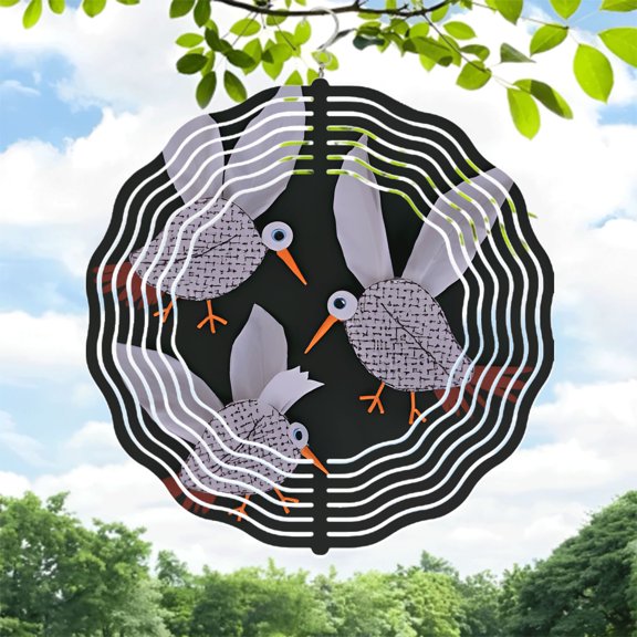 Whimsical Metal Hanging Wind Spinners with Stylized Birds & Unique Patterns - Artistic Wind Chimes for Yard & Garden Decor
