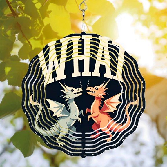 Whimsical Metal Hanging Wind Spinners with Stylized Dragons & Circular Patterns - Unique Wind Chimes for Yard & Garden Decor