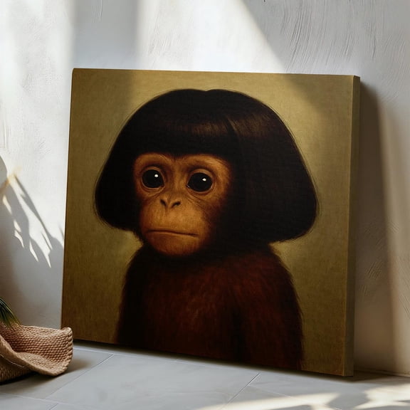 Whimsical Monkey Portrait Vintage Style Animal Art Home Decor, 24x36 UNFRAMED