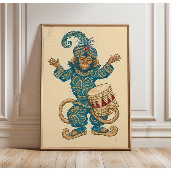 Whimsical Monkey Poster Circus Wall Art Paper Print 1