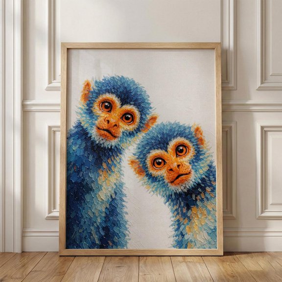 Whimsical Monkeys Colorful Nursery Poster Unframed Paper Print