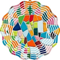 Whimsical Mosaic Wind Spinner 10" Metal Garden Décor