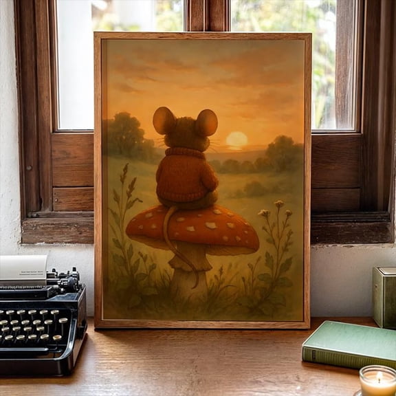 Whimsical Mouse Art, Cute Mouse Wall Art, Nursery Mouse Print, Cottagecore Mushroom Mouse, Cottagecore Mouse, Cottagecore Mouse Art Poster, Unframed Poster Size 24x36