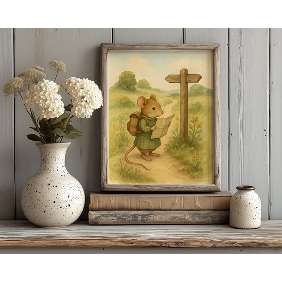 Whimsical Mouse Art, Reading Mouse Art, Cottagecore Mouse Art, Whimsical Mouse Poster, Cute Mouse Wall Art, Folk Art Mouse Poster, 8x12 UNFRAMED