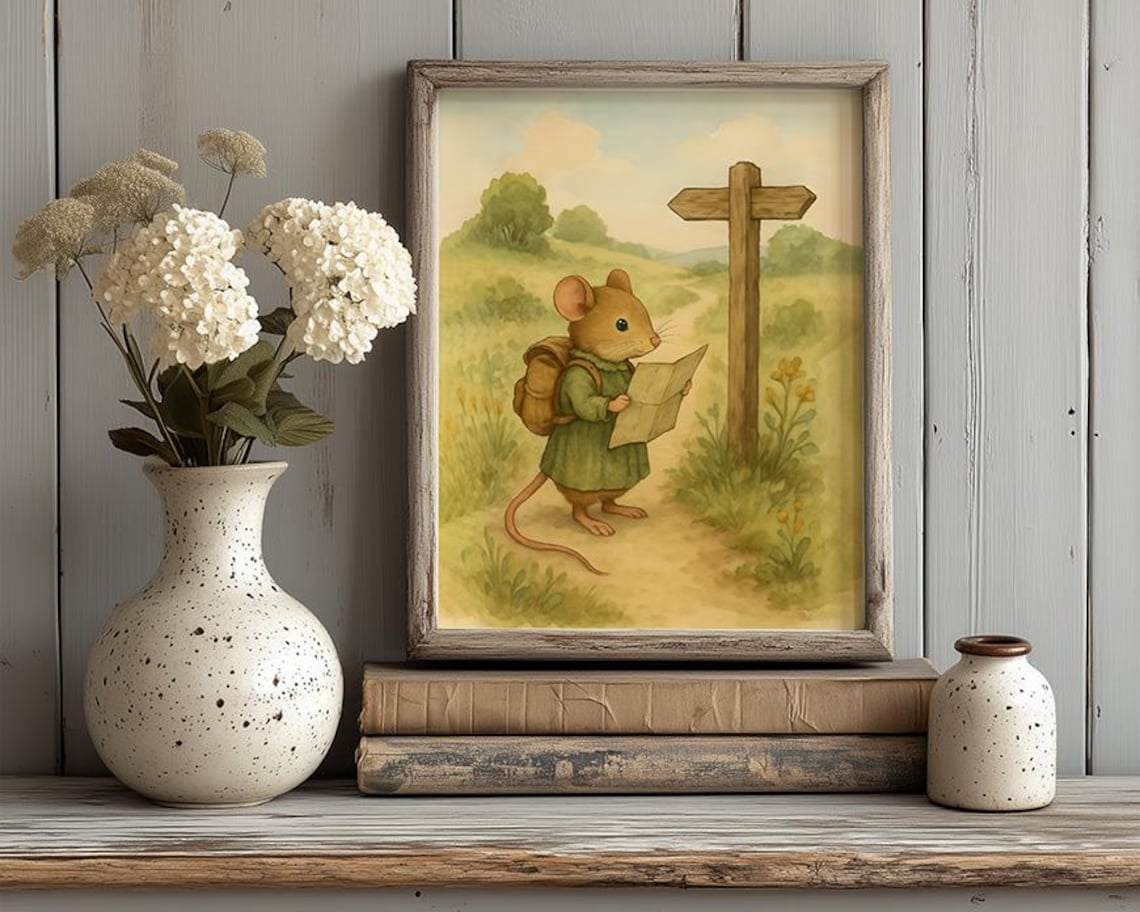Cottage Core Computer Mouse Whimsical Mouse Art, Reading Mouse Art, Cottagecore Mouse Art ...
