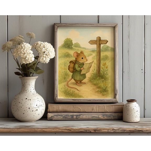 Whimsical Mouse Art, Reading Mouse Art, Cottagecore Mouse Art, Whimsical Mouse Print, Cute Mouse Wall Art, Folk Art Mouse Poster Unframed Paper Print