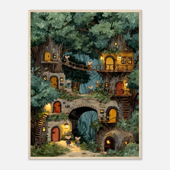 Treehouse Fos Whimsical Mouse Treehouse Art Print, Cozy Woodland Nursery Wall Art ...