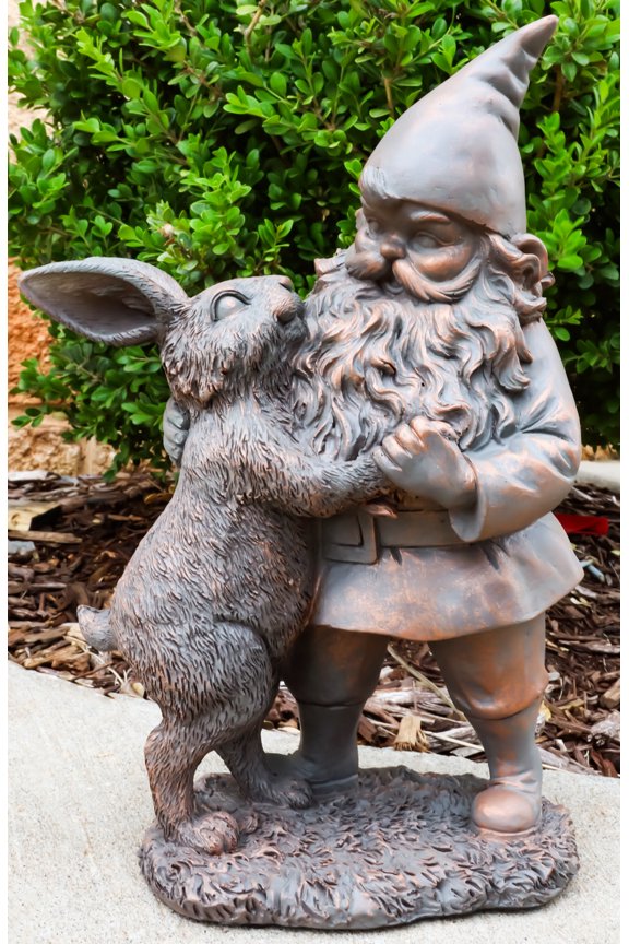 Whimsical Mr Gnome Dancing With Hare Rabbit Fairy Garden Figurine Decor Accent