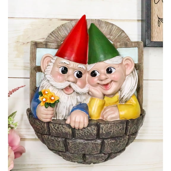Whimsical Mr Mrs Dwarf Gnome Couple By Window Ledge Balcony Wall Decor Plaque