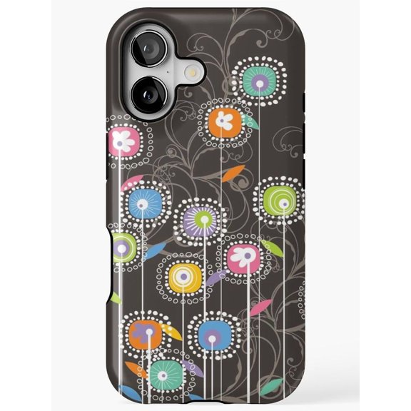 Whimsical Multicolor Floral Vine Tough Phone Case for Select Apple iPhone Models, Polycarbonate and TPU
