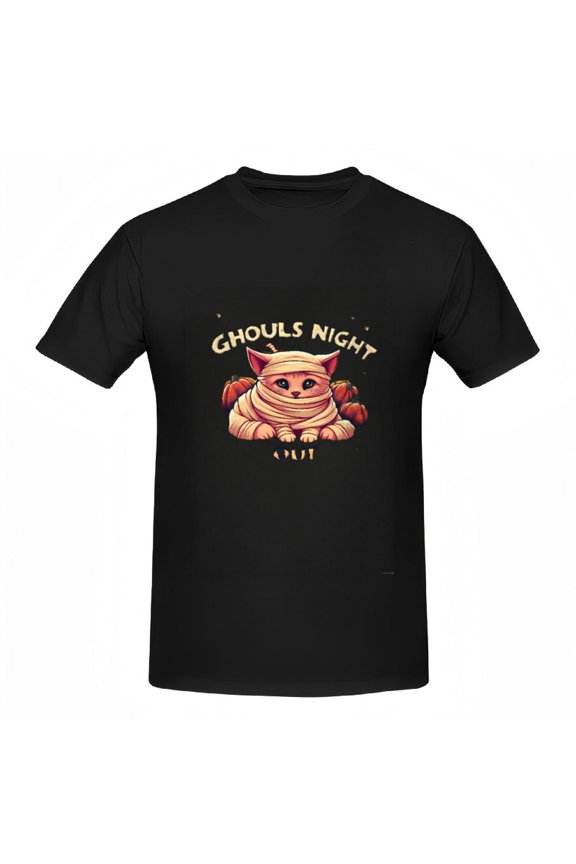 Unisex Whimsical Mummy Cat Graphic Tee, Black, Short Sleeve