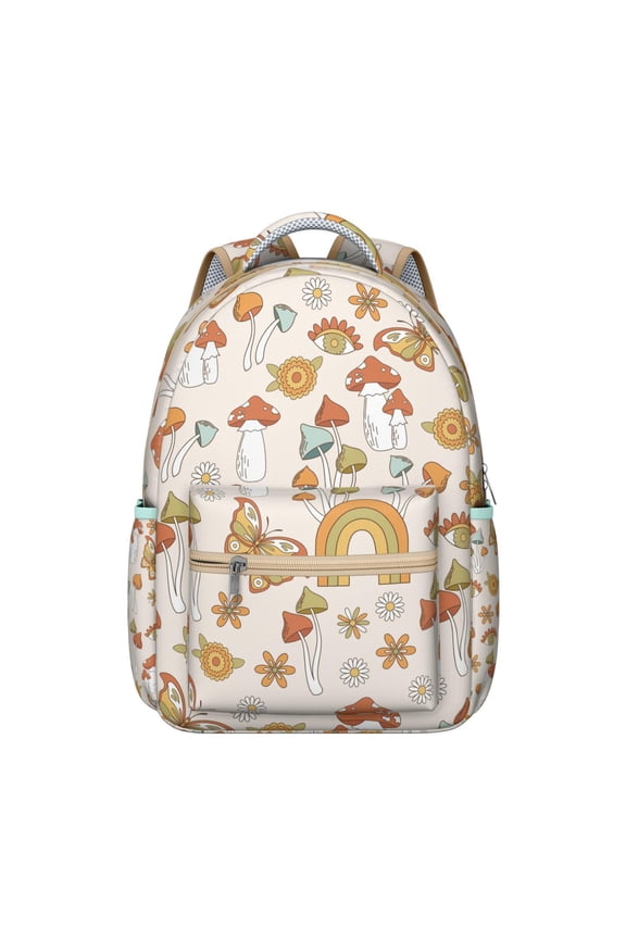 Whimsical Mushroom Backpack Boho Vintage Magical Forest Fairy Tale Mushroom Design Psychedelic Trippy School Bag