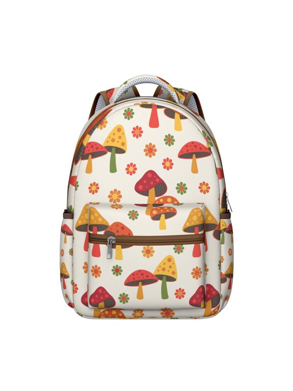 Whimsical Mushroom Backpack Boho Vintage Magical Forest Fairy Tale Mushroom Design Psychedelic Trippy School Bag