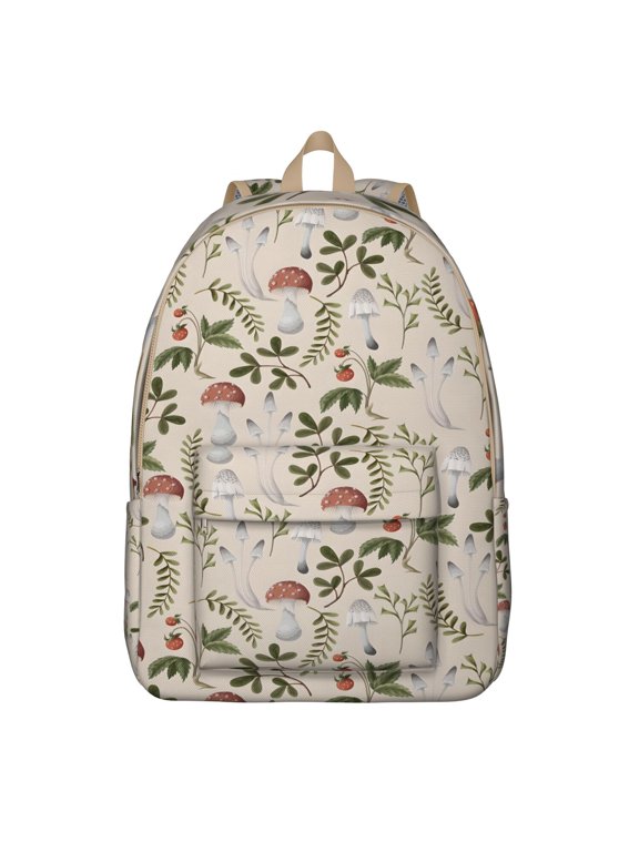 Whimsical Mushroom Backpack, Boho Woodland Mushroom School Bag with Magical Forest Fungi Design, Vintage Cottagecore Psychedelic Pattern, Trippy Aesthetic Style
