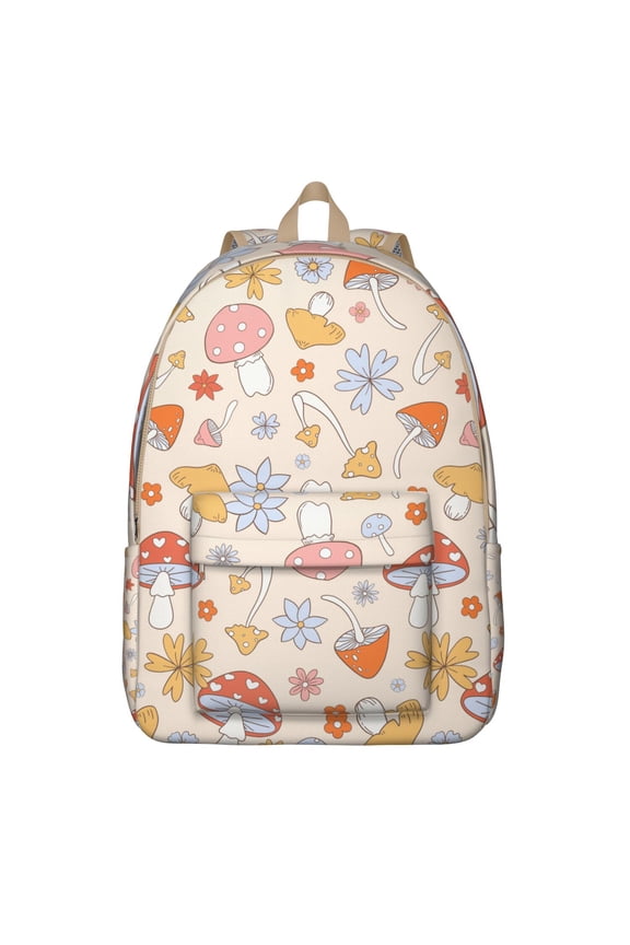 Whimsical Mushroom Backpack, Boho Woodland Mushroom School Bag with Magical Forest Fungi Design, Vintage Cottagecore Psychedelic Pattern, Trippy Aesthetic Style