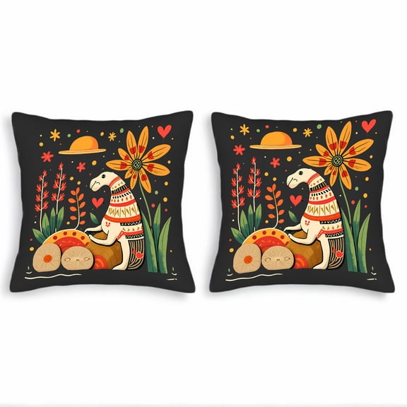 Whimsical Mushroom Folk Art Throw Pillow Covers - Set of 2 18x18in Colorful Patterns for Couch Bed Car Decor