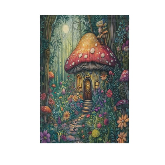 Whimsical Mushroom House Garden Flag Double Sided Outdoor Banners Yard Flags for Garden Home Holiday Decorations