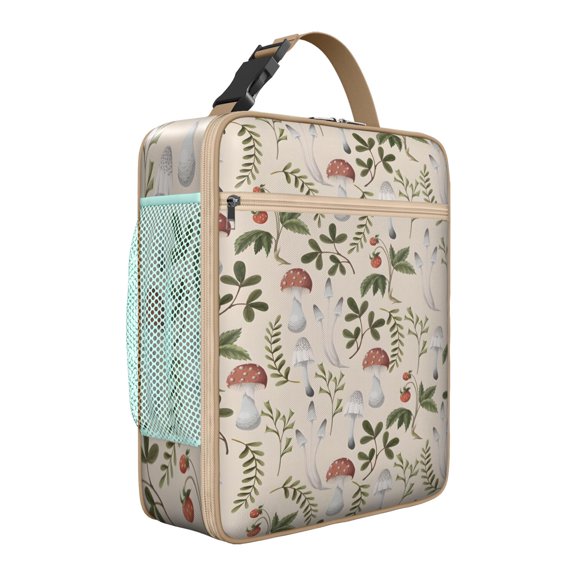 Whimsical Mushroom Insulated Lunch Tote – Magical Forest Boho and Vintage Mushroom Pattern, Cottagecore Fungi and Gothic Aesthetic Design, Durable Waterproof Thermal Cooler Bag